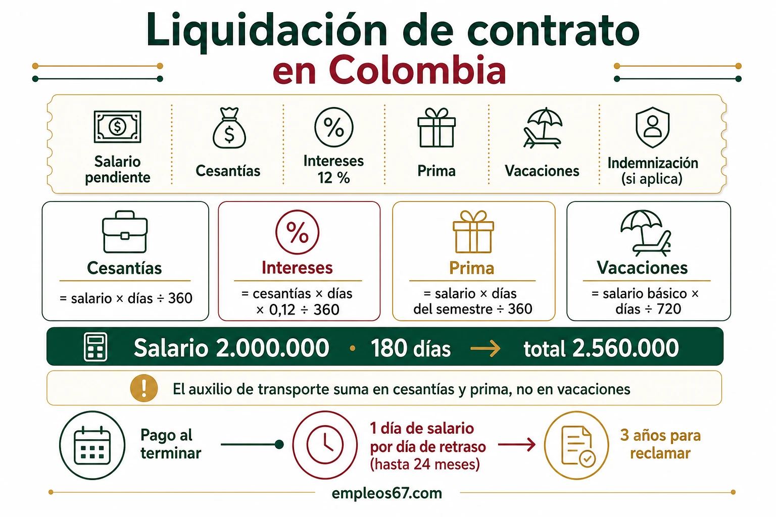Liquidación de contrato en Colombia: qué incluye y cálculo