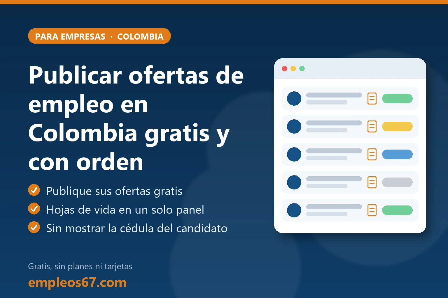 Empresa colombiana publicando ofertas de empleo y revisando hojas de vida en un panel
